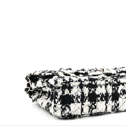Tweed Sequin Quilted Medium Double Flap Black White