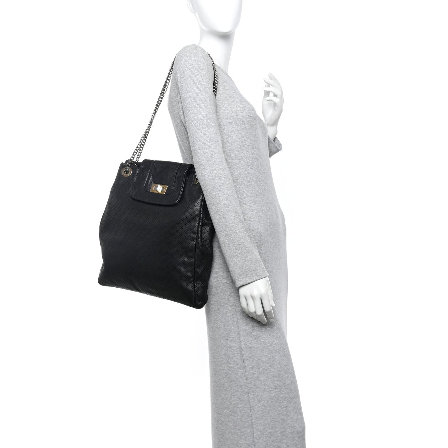 Calfskin Perforated Drill Tote Bag Black