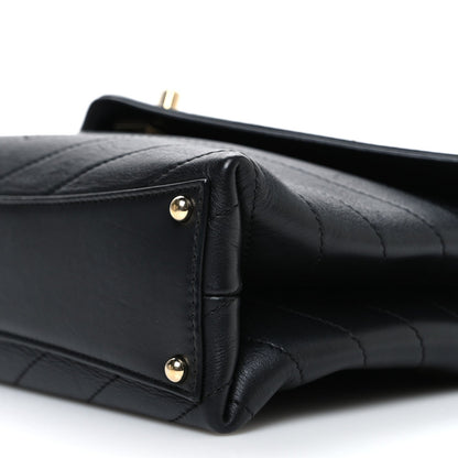 Lambskin Chevron Stitched Medium Envelope Flap Black