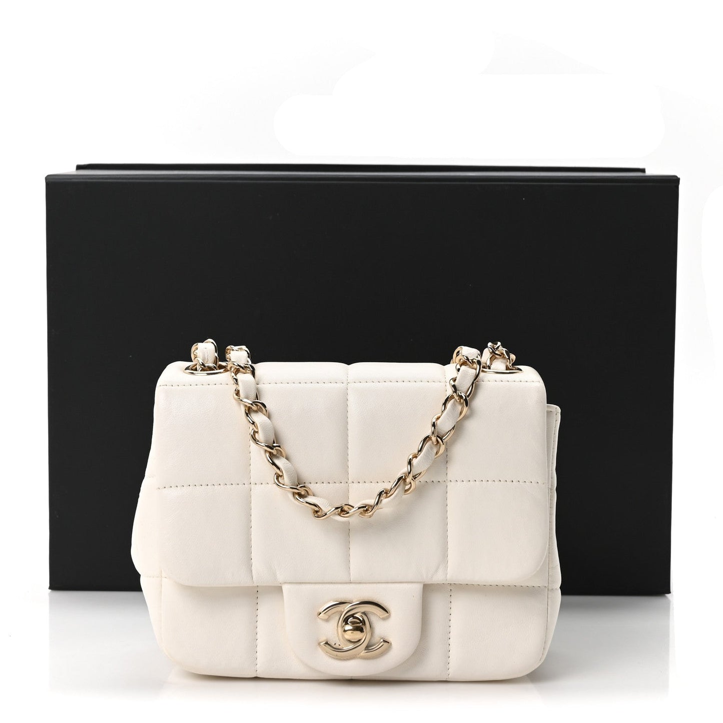 Lambskin Resin Crystal Square Quilted Monacoco Mini Square Flap White