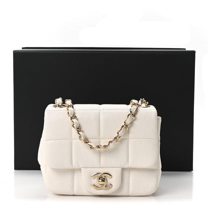 Lambskin Resin Crystal Square Quilted Monacoco Mini Square Flap White