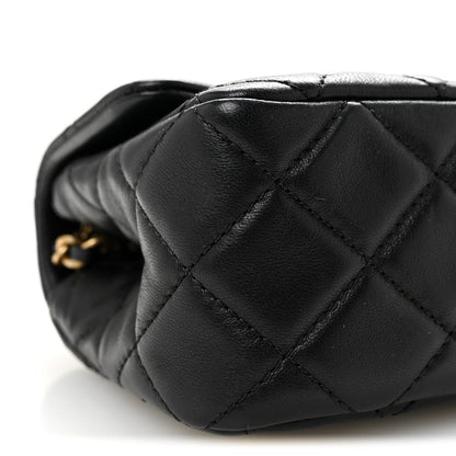 Lambskin Quilted Mini Rectangular Pearl Crush Flap Black