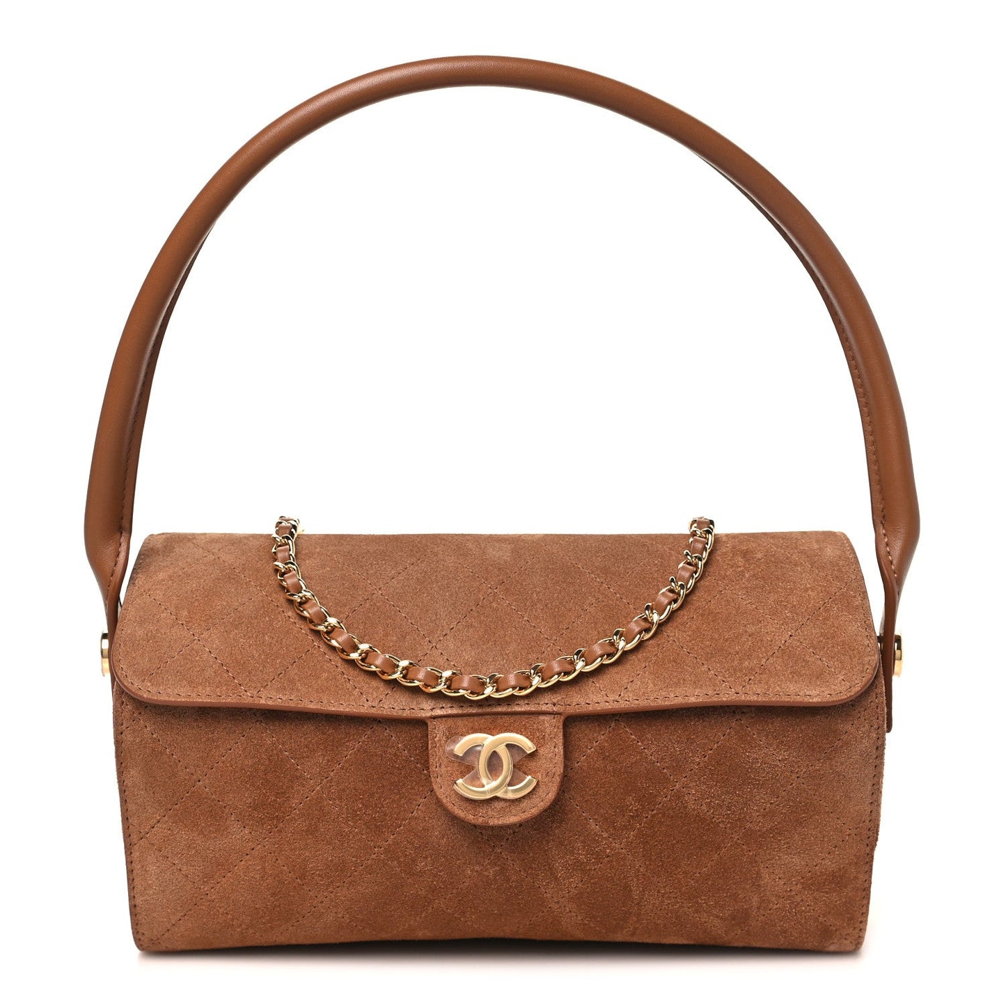Suede Quilted Turn Around Clutch With Chain Camel