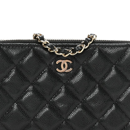 Caviar Quilted Small Clutch With Chain Black