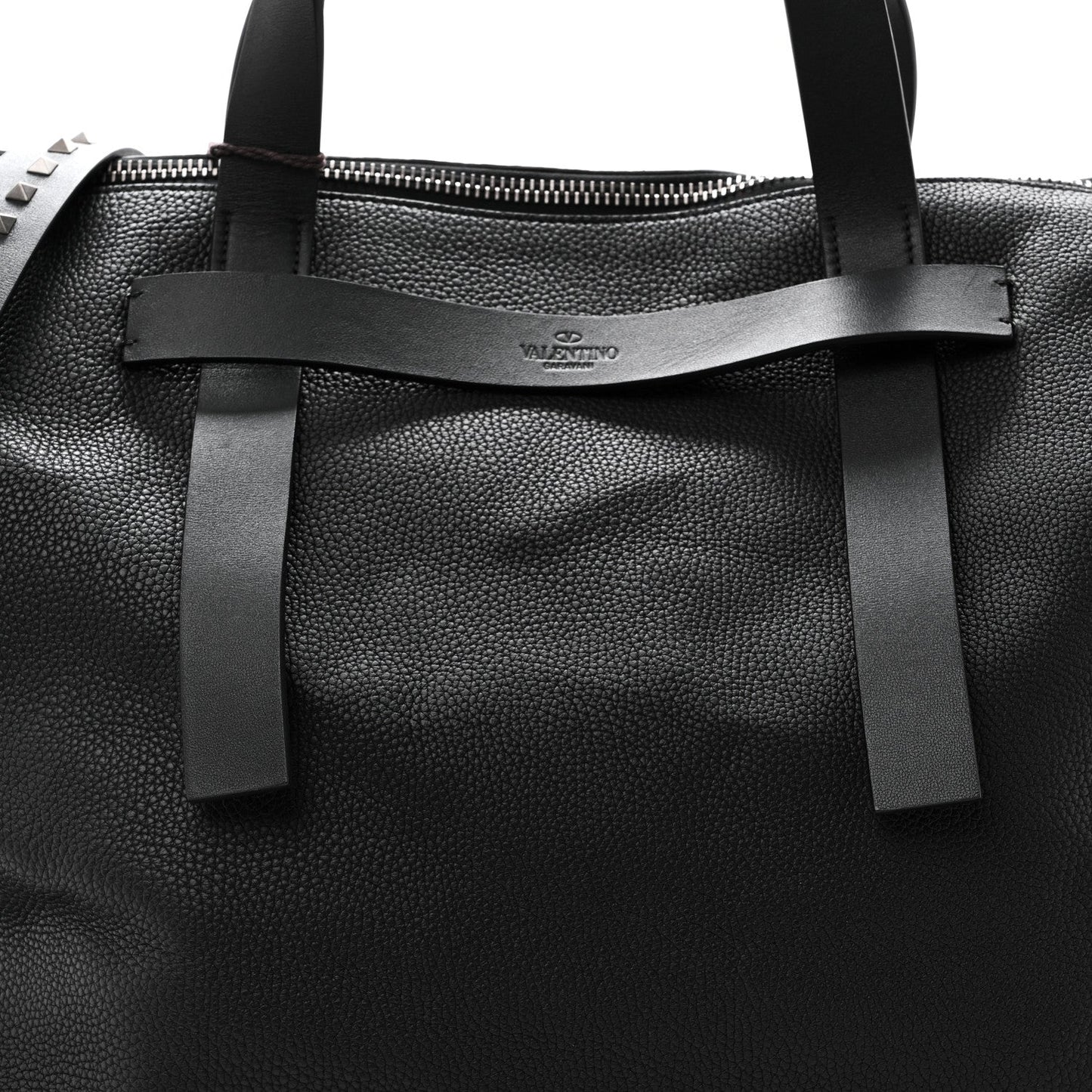 Grained Calfskin Rockstud Travel Tote Bag Black