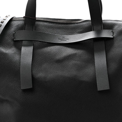 Grained Calfskin Rockstud Travel Tote Bag Black
