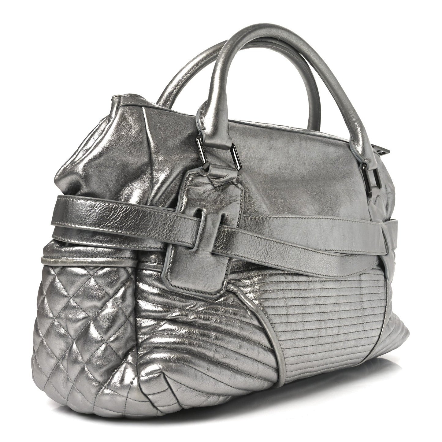 Metallic Calfskin Winnieford Satchel Silver