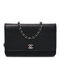 Lambskin Camellia Embossed Wallet on Chain WOC Black
