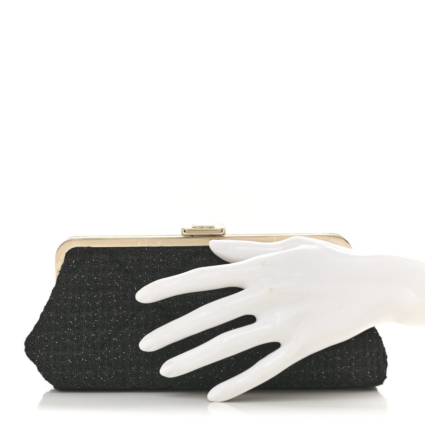 Tweed Quilted Kiss Lock Clutch Black