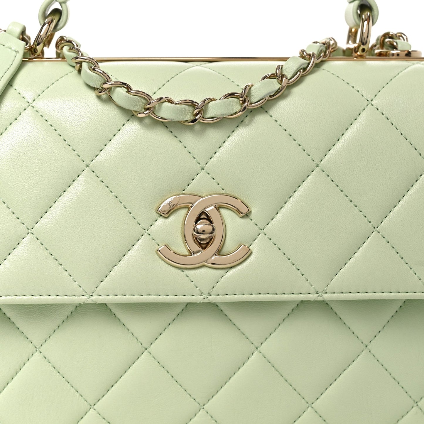 Lambskin Quilted Small Trendy CC Flap Dual Handle Bag Light Green