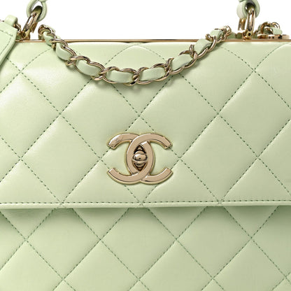 Lambskin Quilted Small Trendy CC Flap Dual Handle Bag Light Green