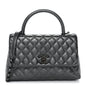Metallic Aged Calfskin Quilted Small Coco Handle Flap Charcoal
