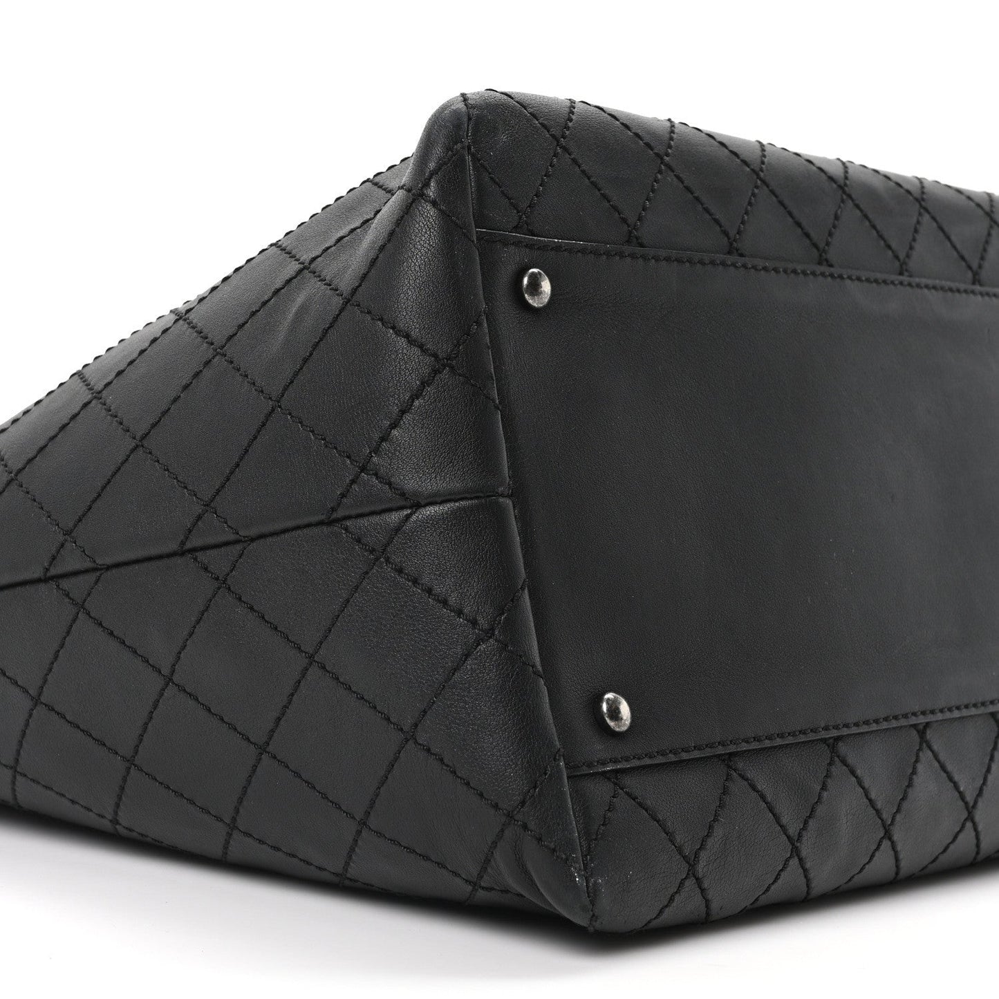 Calfskin Stitched Large Shopping Tote Black