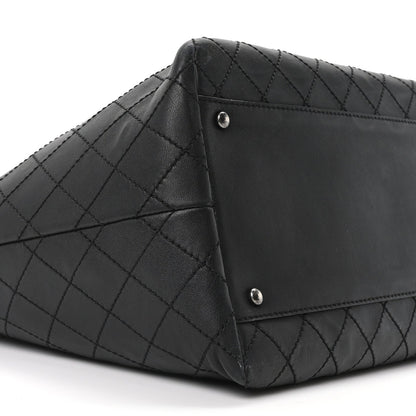 Calfskin Stitched Large Shopping Tote Black