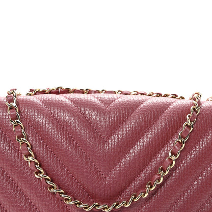 Metallic Calfskin Chevron Quilted Small Statement Flap Pink