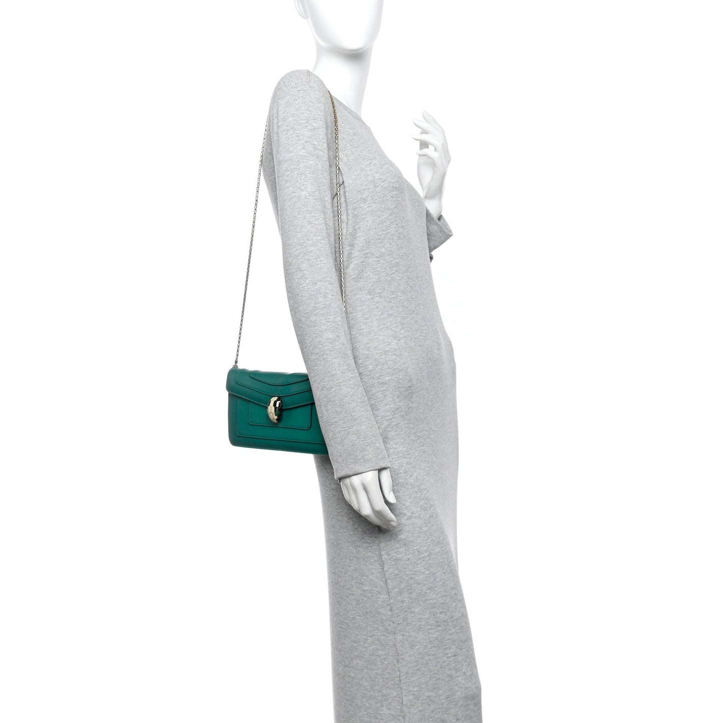 Calfskin Serpenti Forever Flap Clutch  Emerald Green