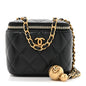 Lambskin Quilted Mini Pearl Crush Vanity Case With Chain Black