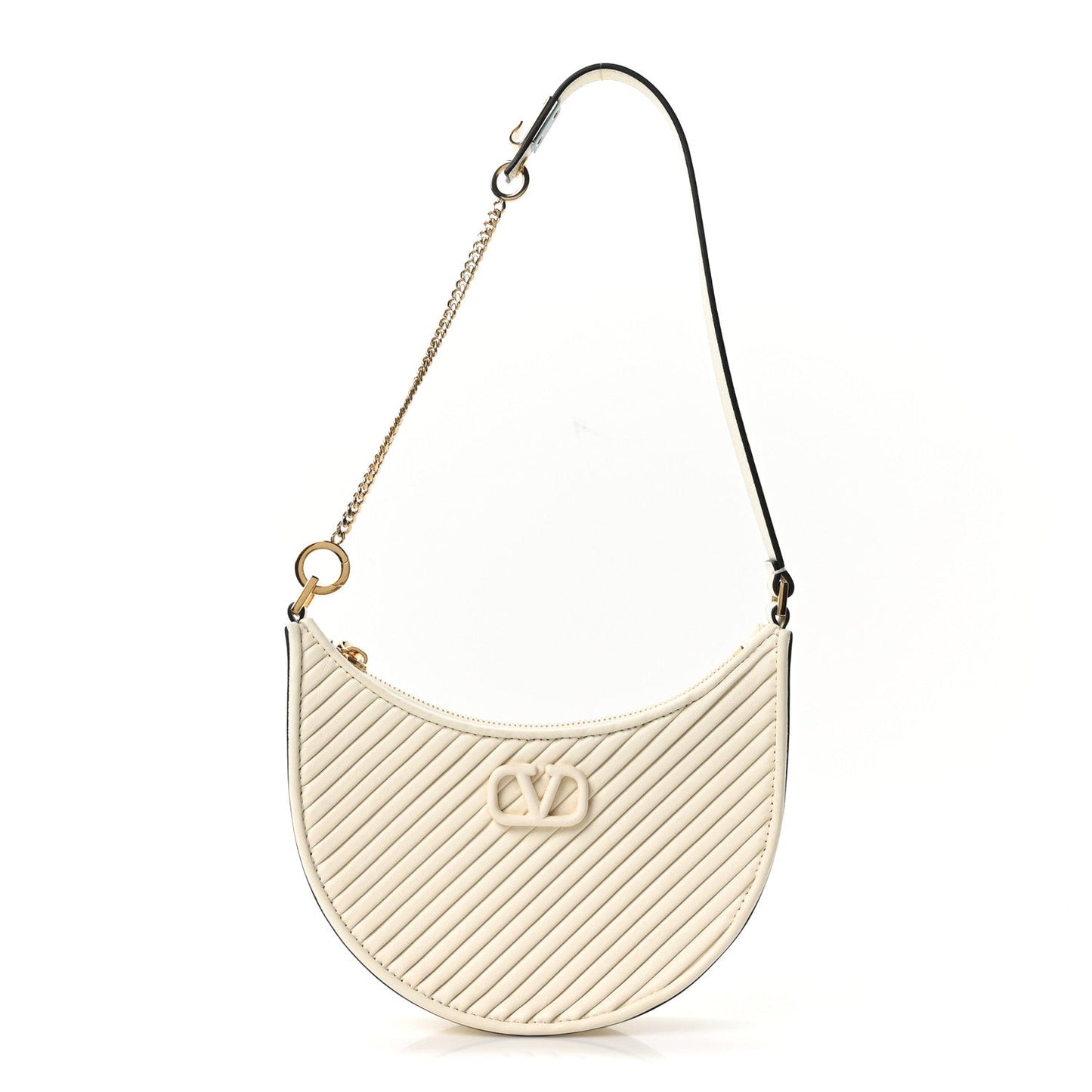 Calfskin Chevron Mini Vlogo Hobo Bag White