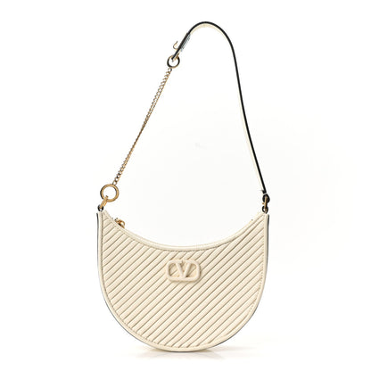 Calfskin Chevron Mini Vlogo Hobo Bag White