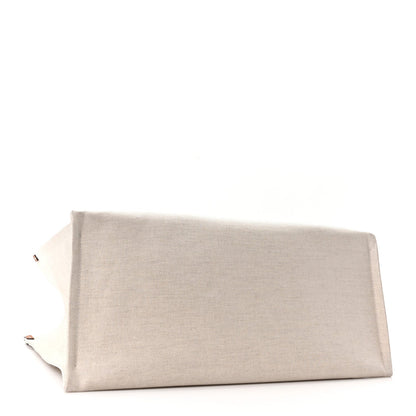 Canvas Calfskin Logo Maxi Tote Bag Beige Light Brown
