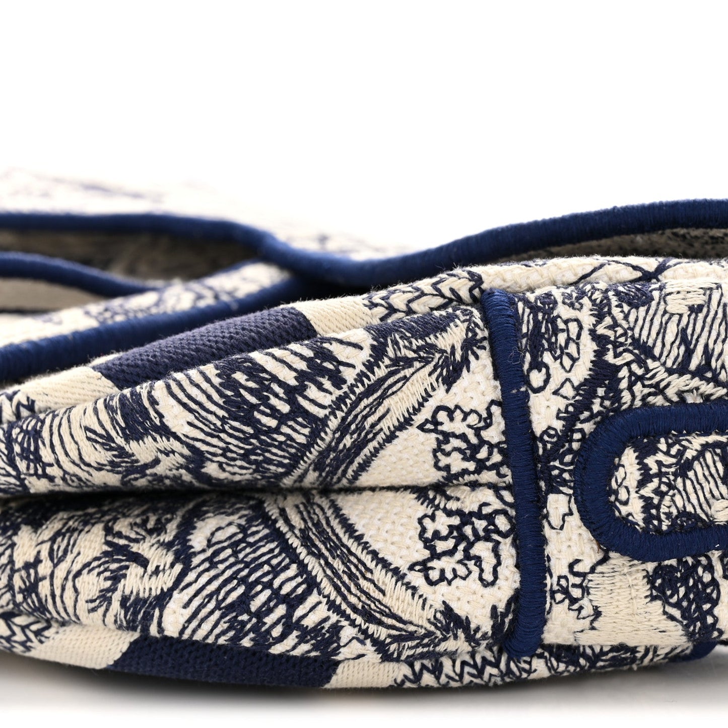 Canvas Embroidered Toile de Jouy Saddle Bag Blue