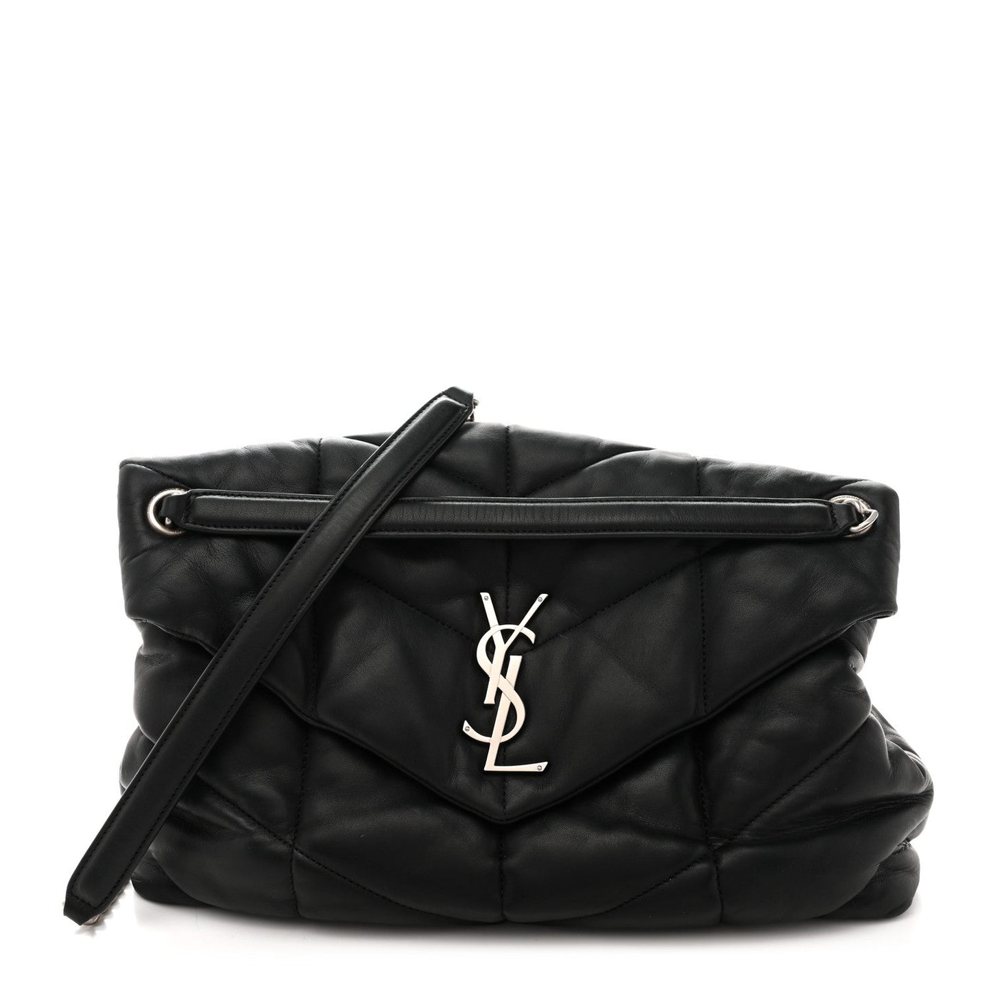 Lambskin Quilted Medium Loulou Puffer Monogram Chain Satchel Black