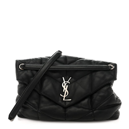 Lambskin Quilted Medium Loulou Puffer Monogram Chain Satchel Black