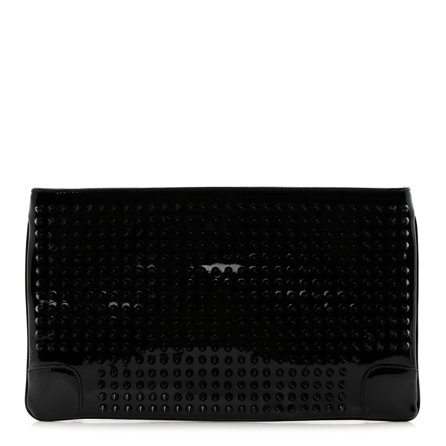Patent Calfskin Studded Loubiposh Chain Clutch Black