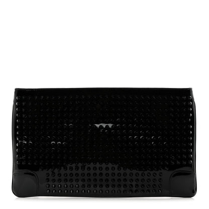 Patent Calfskin Studded Loubiposh Chain Clutch Black