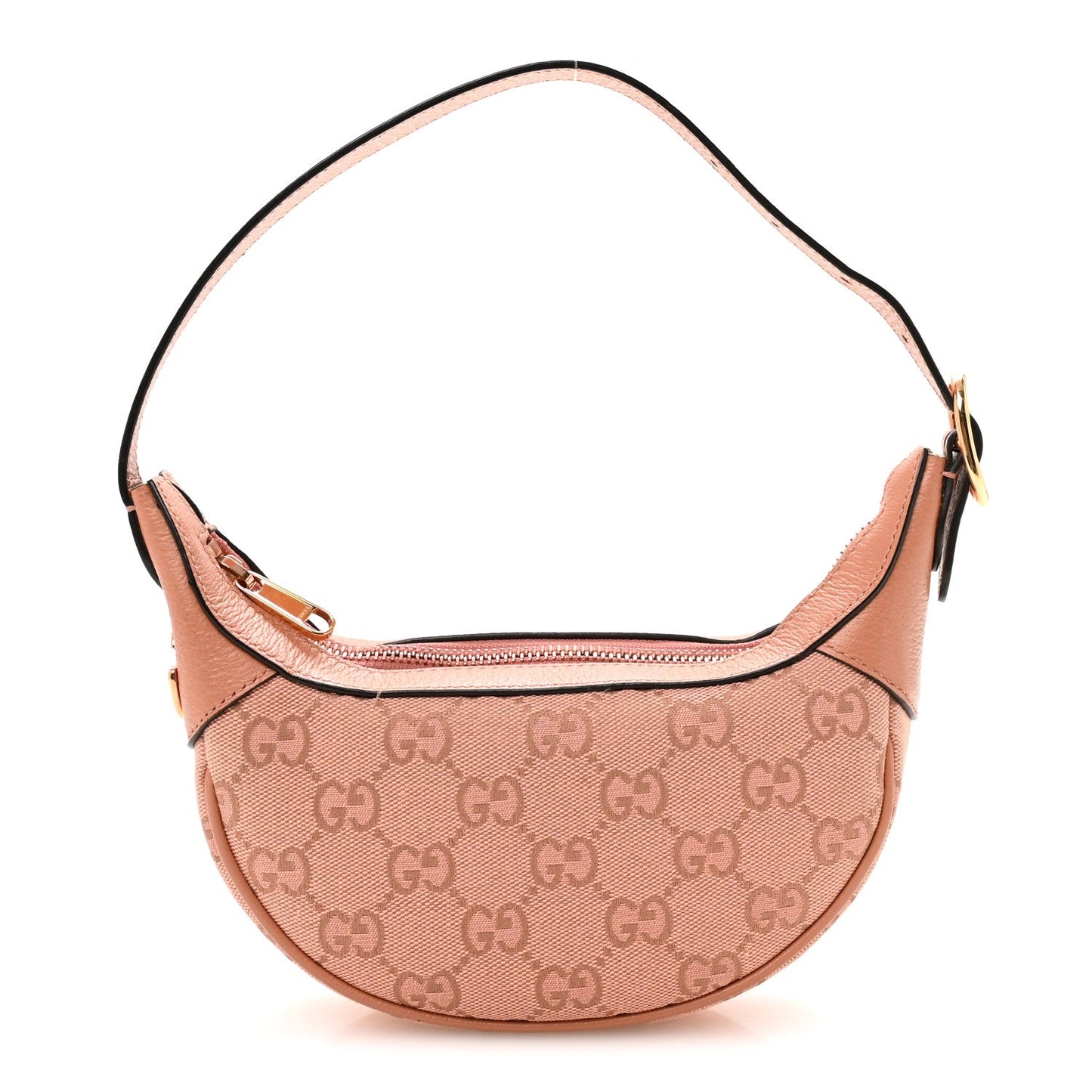 GG Supreme Monogram Textured Calfskin Web Mini Ophidia Half Moon Hobo Rose Pink