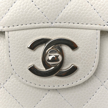 Caviar Quilted Medium Double Flap White