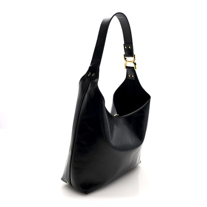Shiny Calfskin Small Marcie Hobo Bag Black