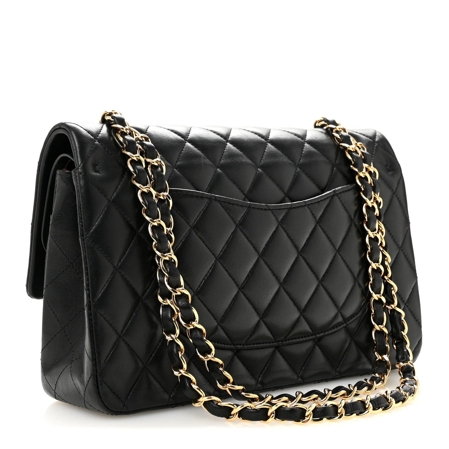Lambskin Quilted Medium Double Flap Black