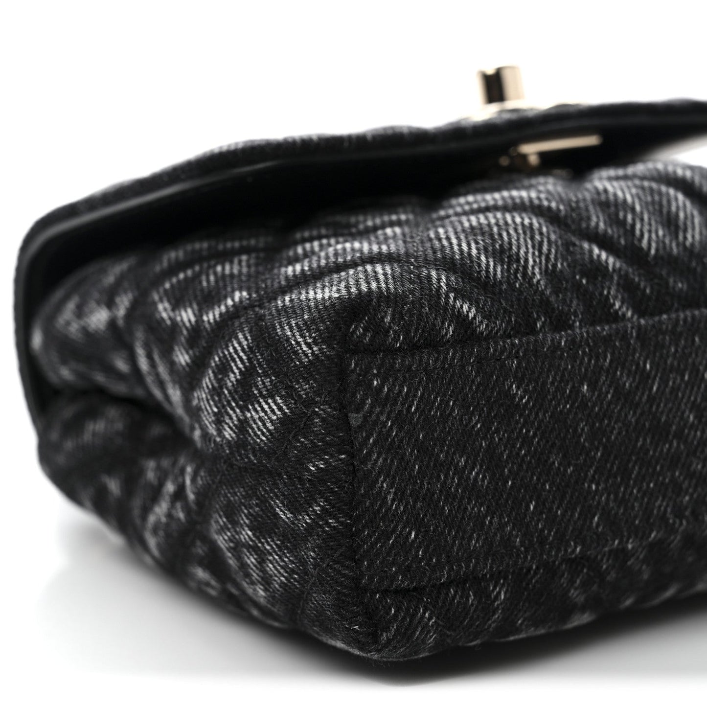 Washed Denim Quilted Coco Handle Clutch With Chain Black