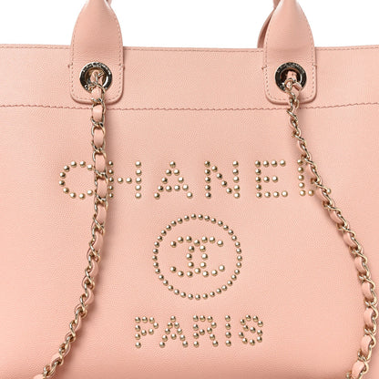Caviar Small Studded Deauville Tote Light Pink