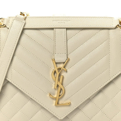 Grain De Poudre Textured Mixed Matelasse Medium Triquilt Monogram Satchel Crema Soft