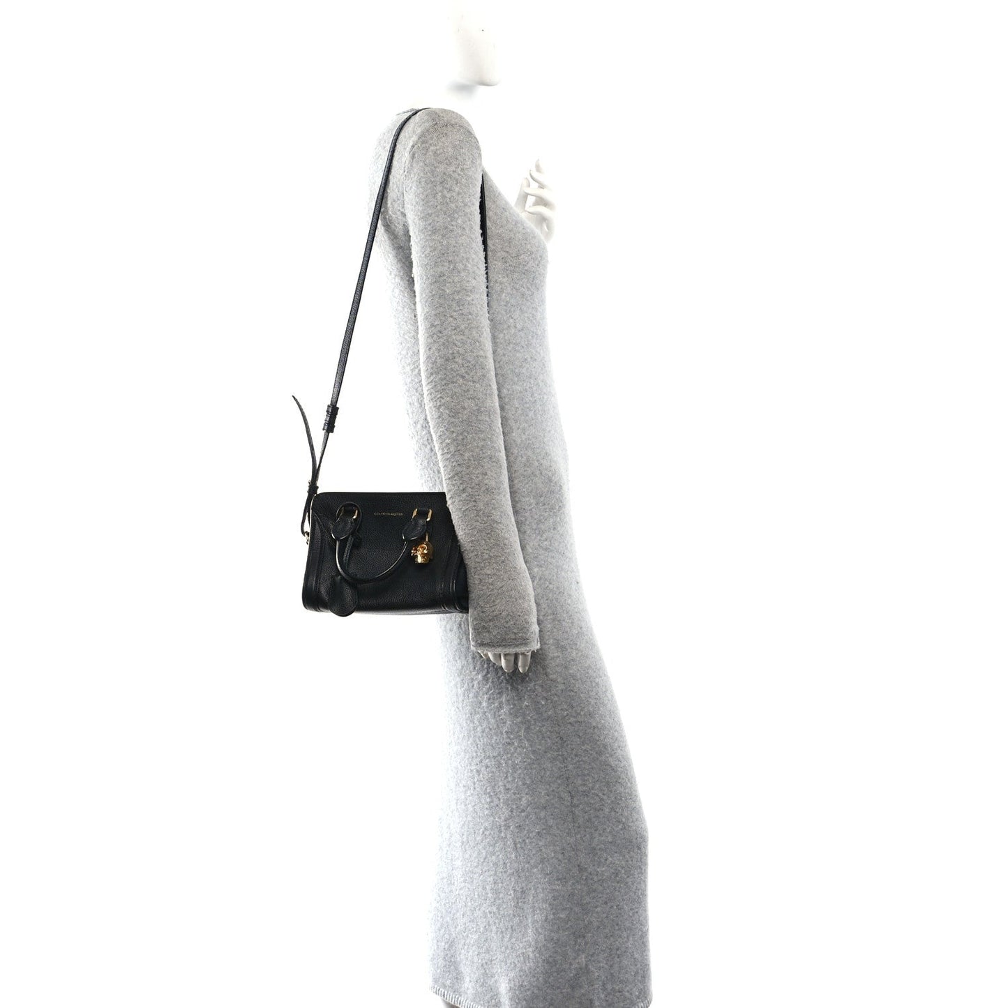 Pebbled Calfskin Mini Skull Padlock Zip Around Tote Black