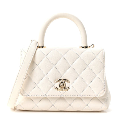Caviar Quilted Extra Mini Coco Handle Flap White