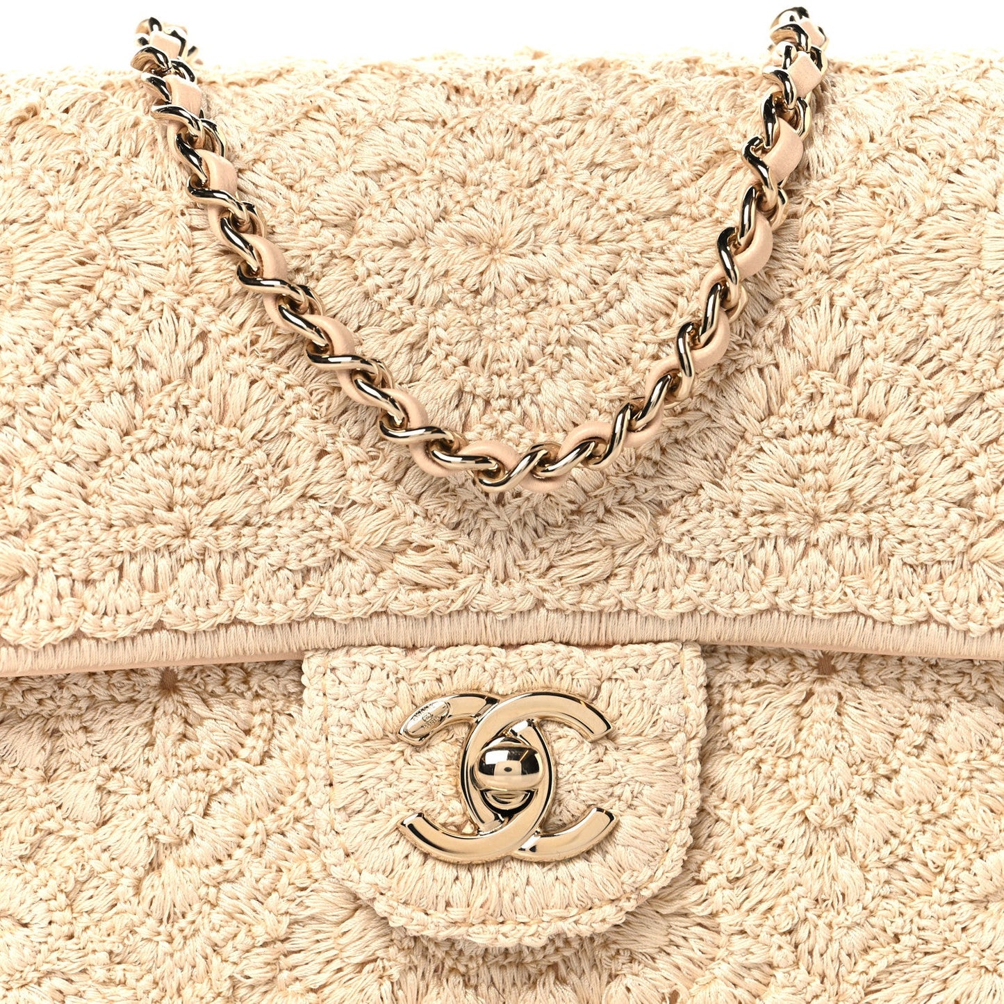 Crochet Embroidered Mini Rectangular Flap Beige