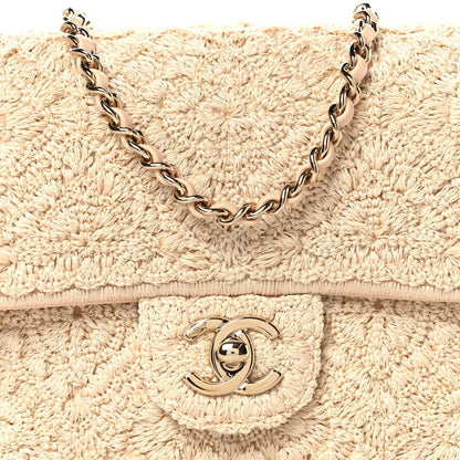 Crochet Embroidered Mini Rectangular Flap Beige