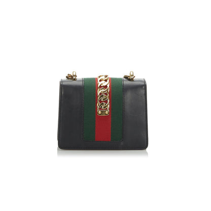 Gucci Black Leather Mini Web Chain Sylvie Shoulder Bag