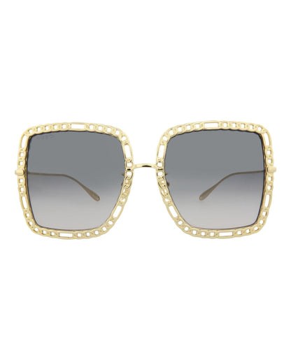 Gucci Womens Square/Rectangle Gold Gold Grey Fashion Designer Eyewear