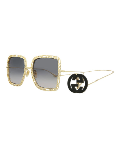 Gucci Womens Square/Rectangle Gold Gold Grey Fashion Designer Eyewear