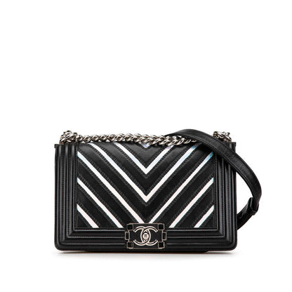 Chanel Boy Chanel Chevron V Stitch Lambskin Patent Leather Shoulder Bag