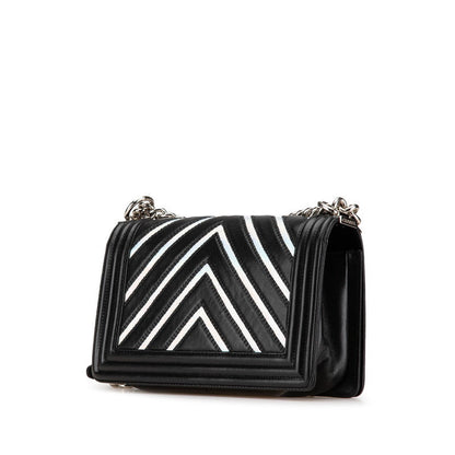 Chanel Boy Chanel Chevron V Stitch Lambskin Patent Leather Shoulder Bag