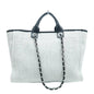 CHANEL Deauville Small Canvas Leather Tote Shoulder Bag White