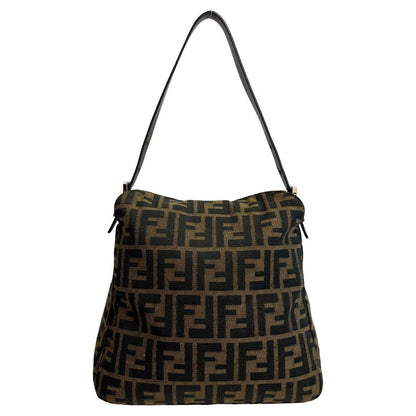 Fendi Mamma Baguette Canvas Leather Shoulder Bag