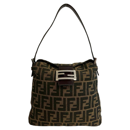 Fendi Mamma Baguette Canvas Leather Shoulder Bag