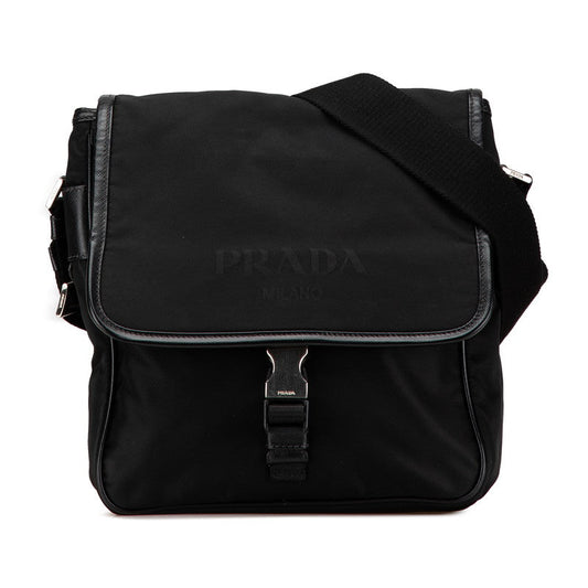 Prada Triangle Logo Plate Nylon Leather Shoulder Bag