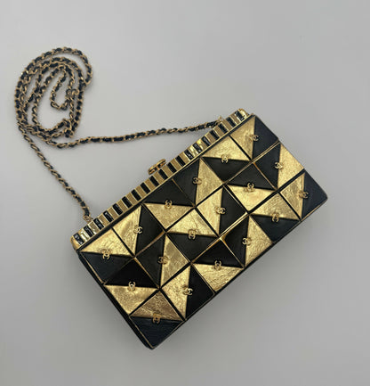 Chanel 19A Paris-New York Egypt Gold & Black Framed Minaudière Clutch Bag